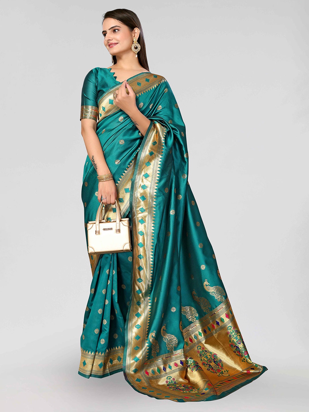 

DIVASTRI Ethnic Motifs Woven Design Zari Paithani Saree, Blue