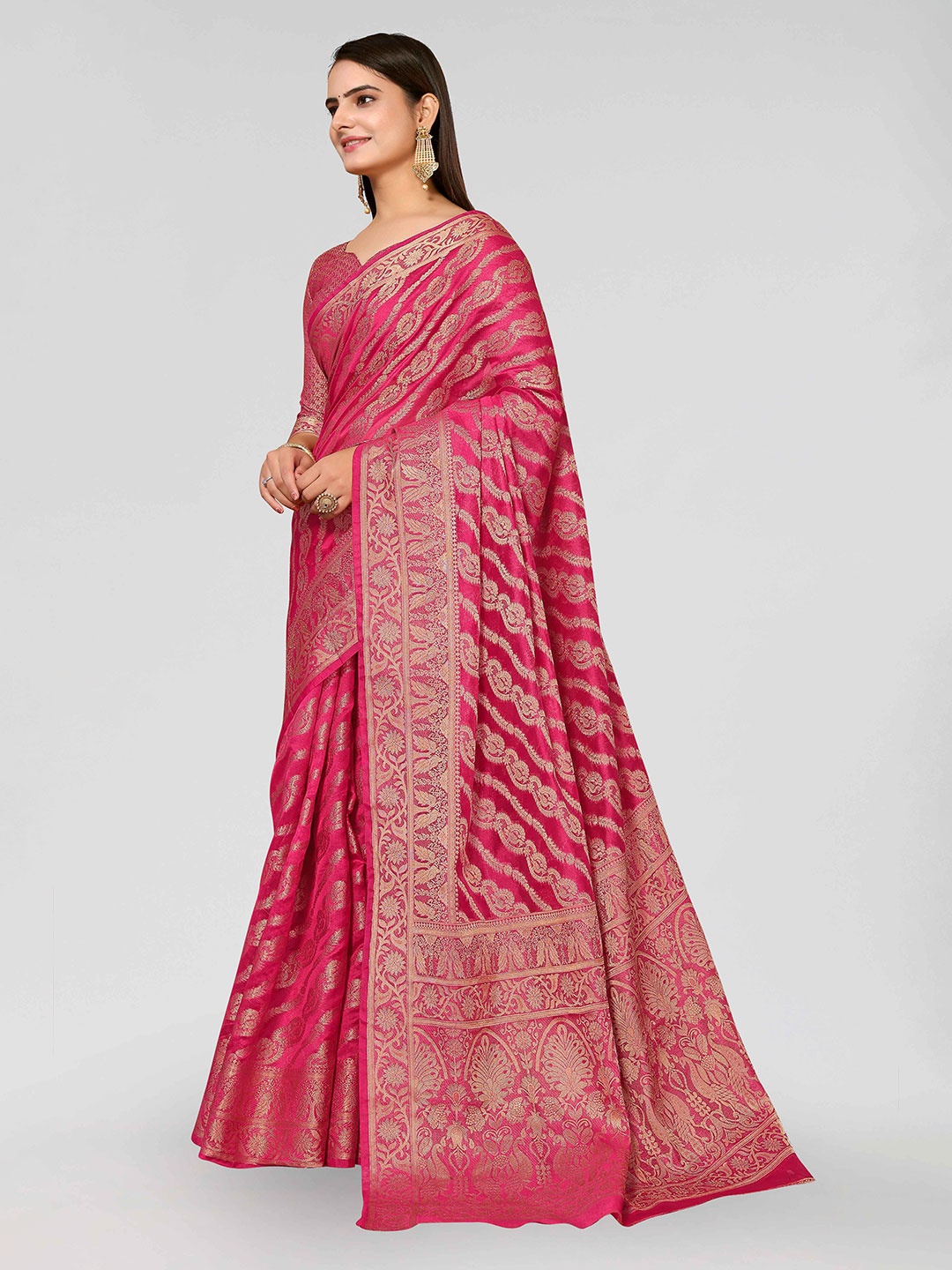 

DIVASTRI Ethnic Motifs Woven Design Zari Banarasi Saree, Pink