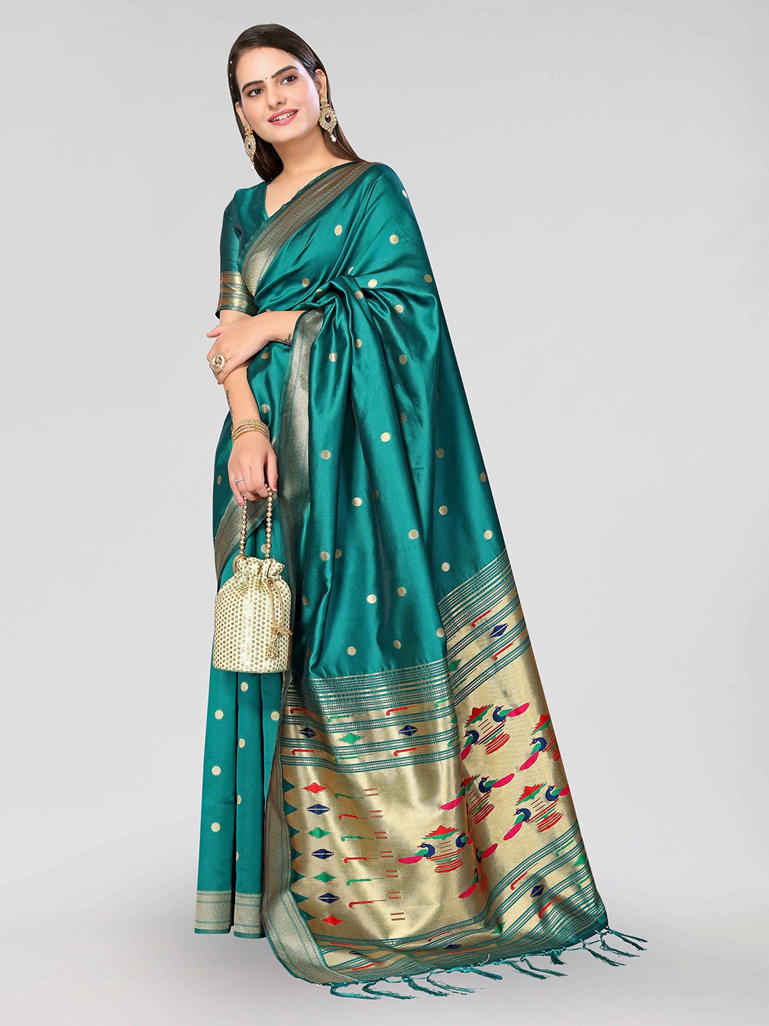 

DIVASTRI Ethnic Motifs Woven Design Zari Paithani Saree, Blue