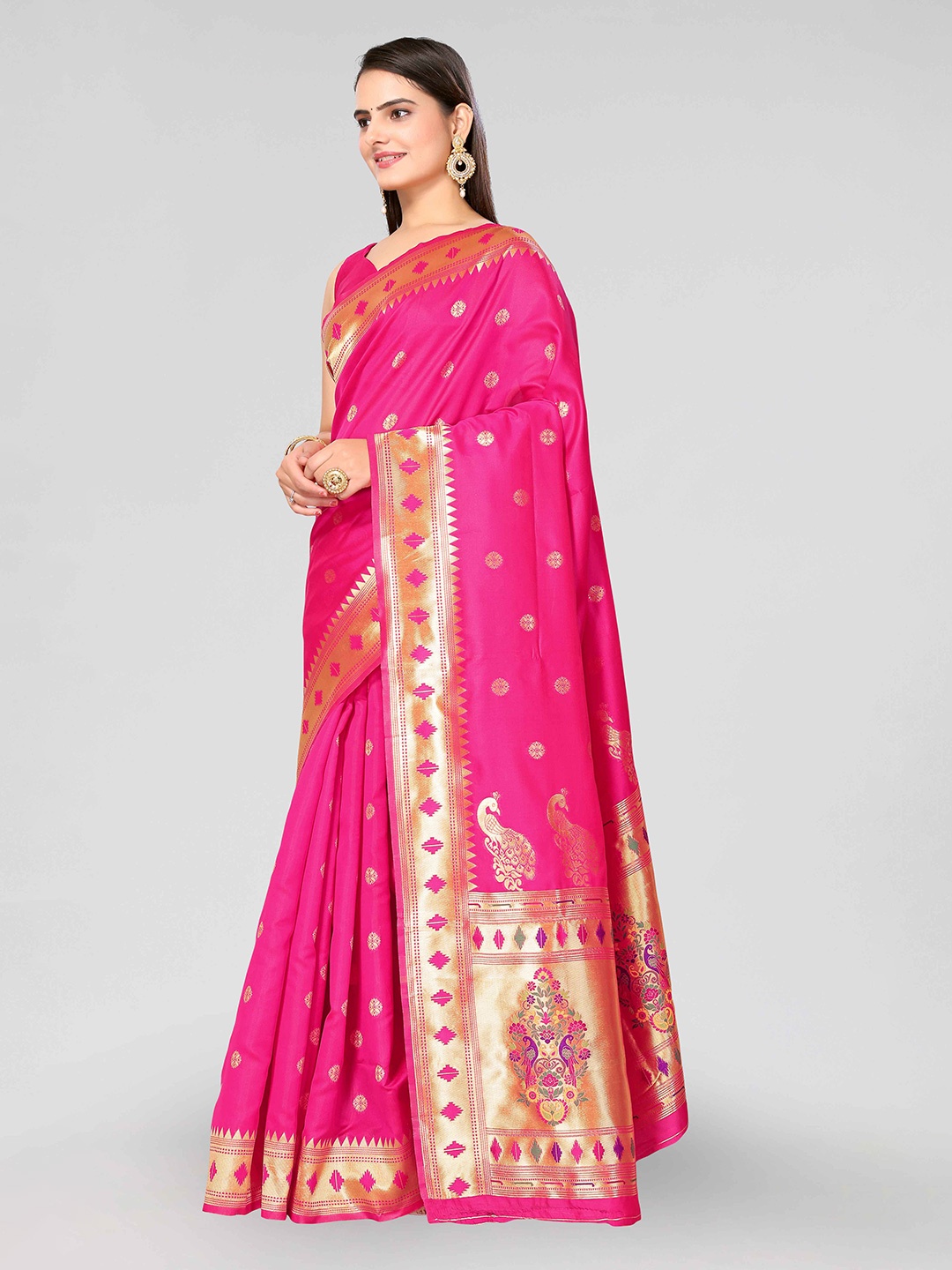 

DIVASTRI Ethnic Motifs Woven Design Zari Paithani Saree, Pink