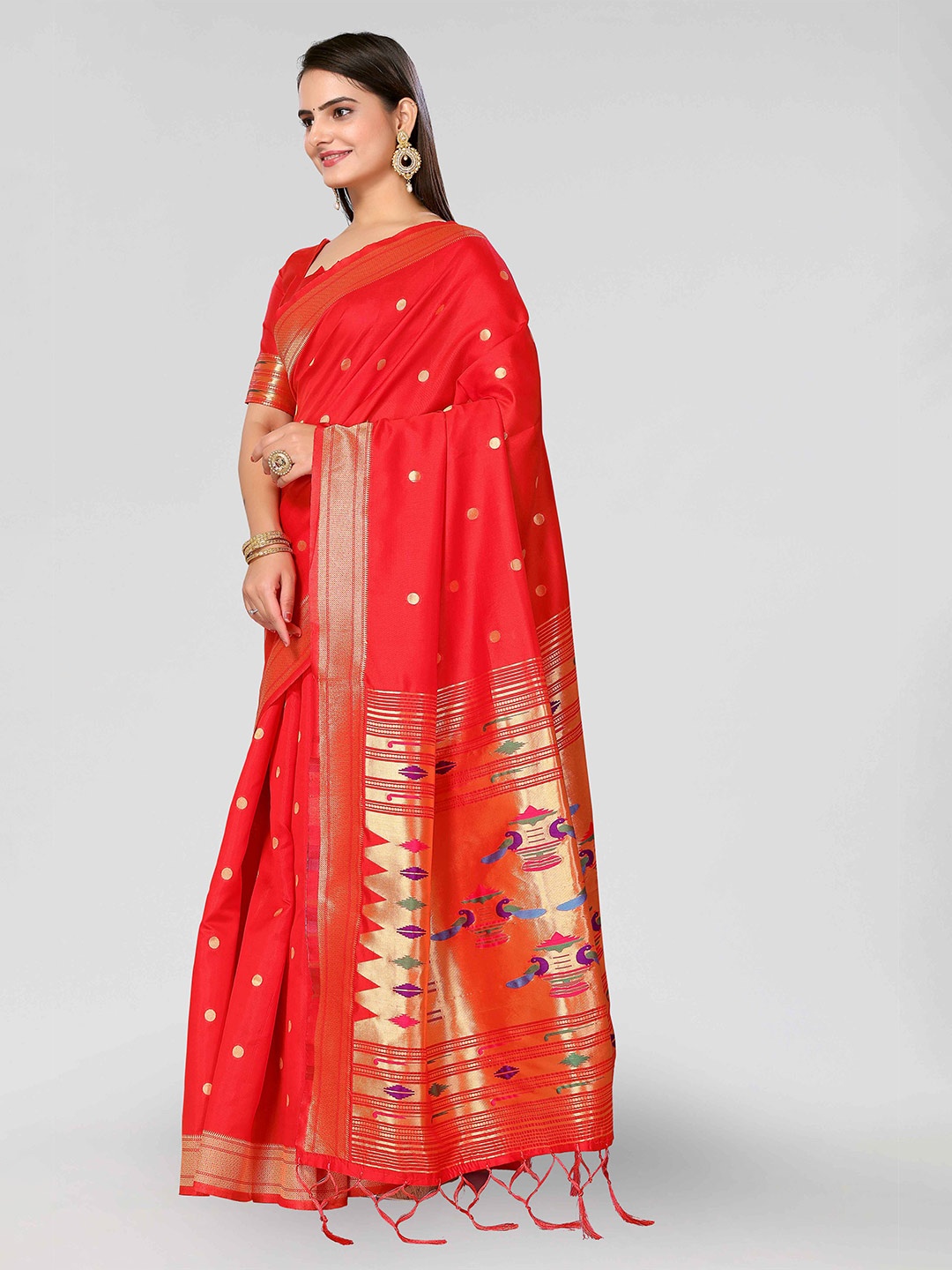 

DIVASTRI Woven Design Zari Silk Blend Paithani Saree, Red