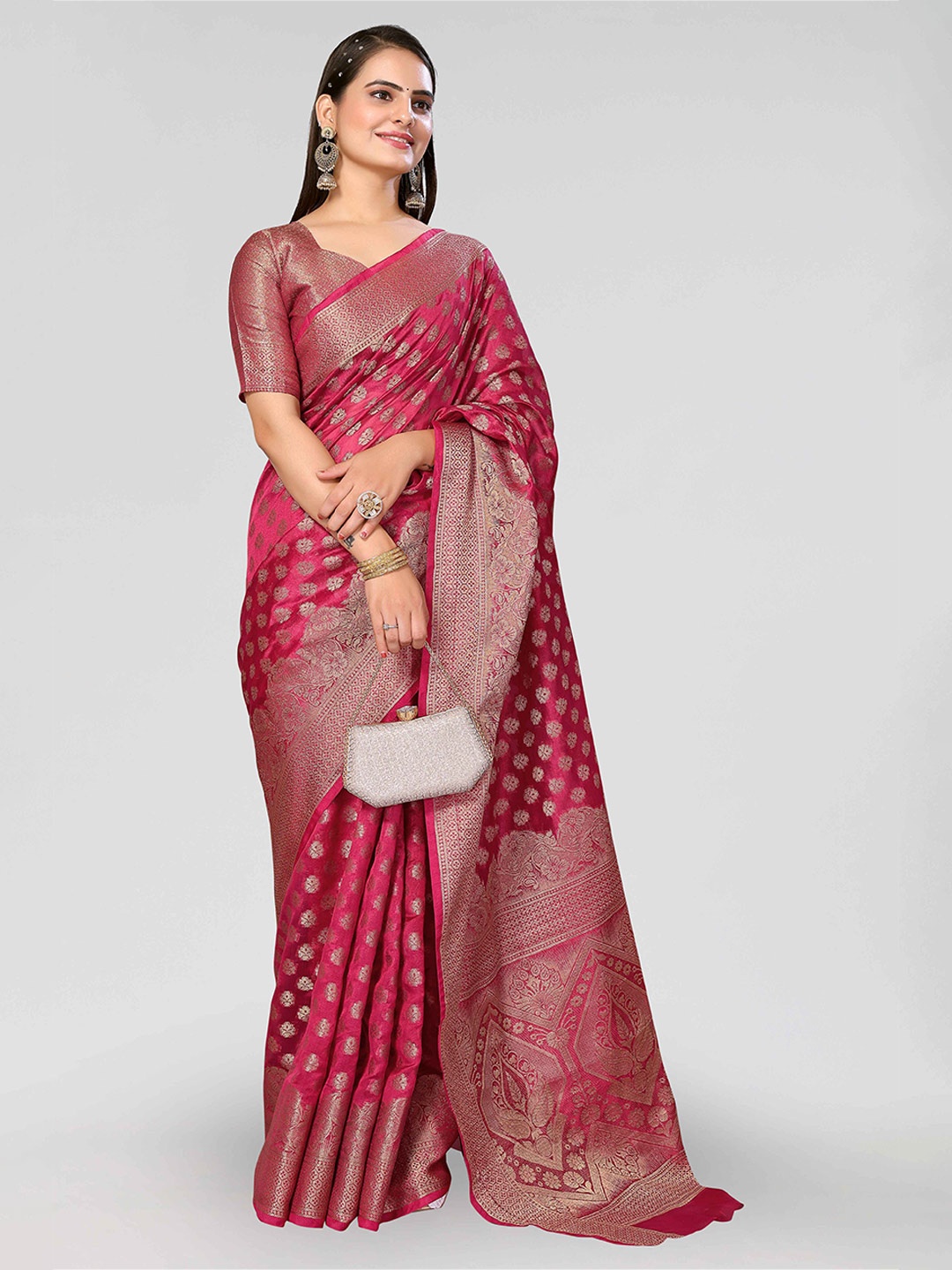 

DIVASTRI Woven Design Zari Silk Blend Banarasi Saree, Pink