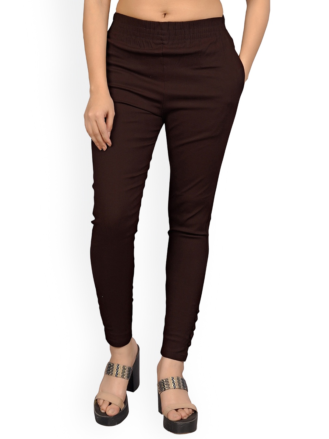 

MYSHA Women Custom Straight Fit Easy Wash Trousers, Brown