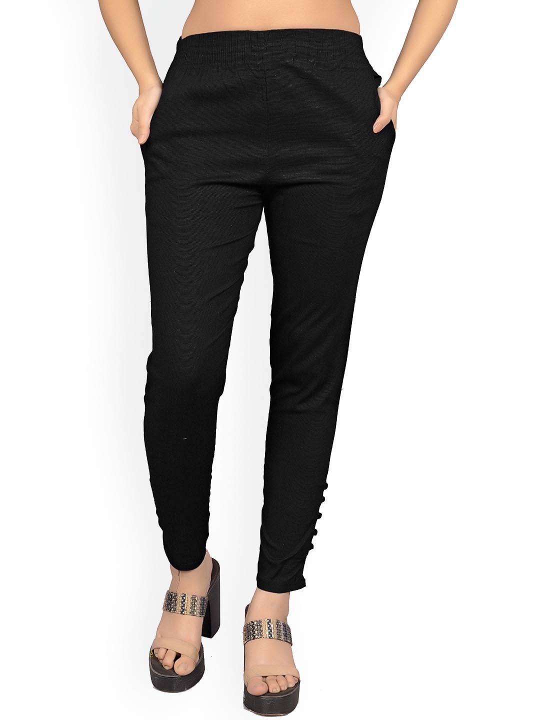 

MYSHA Women Custom Straight Fit Mid-Rise Easy Wash Trousers, Black