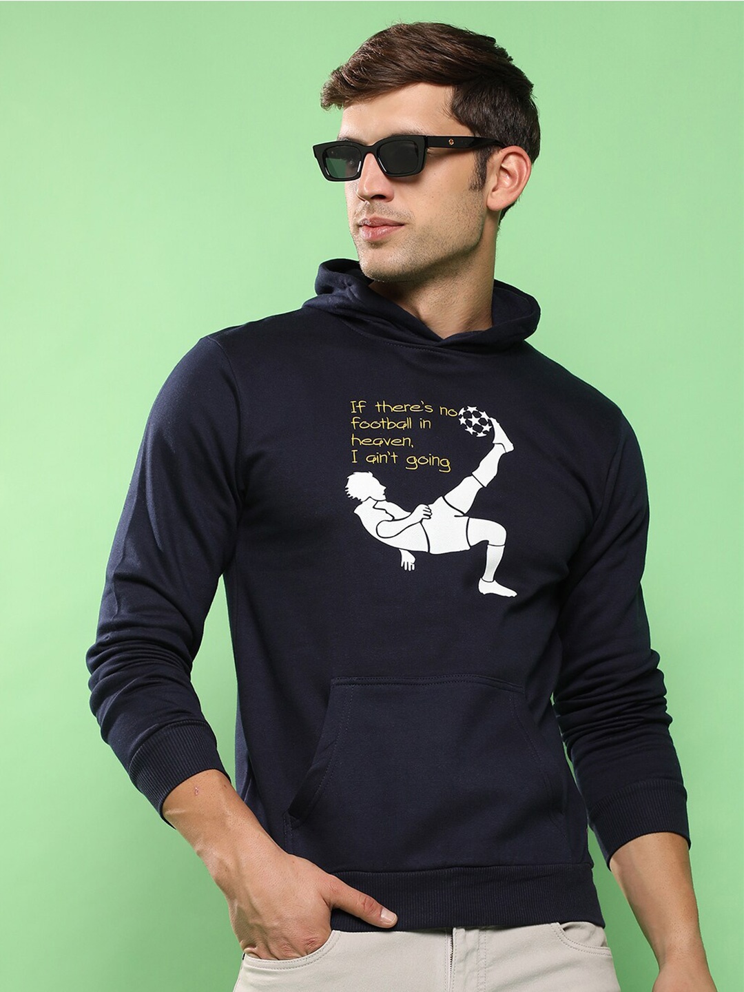 

Campus Sutra Graphic Printed Hooded Cotton Sweatshirt, Navy blue