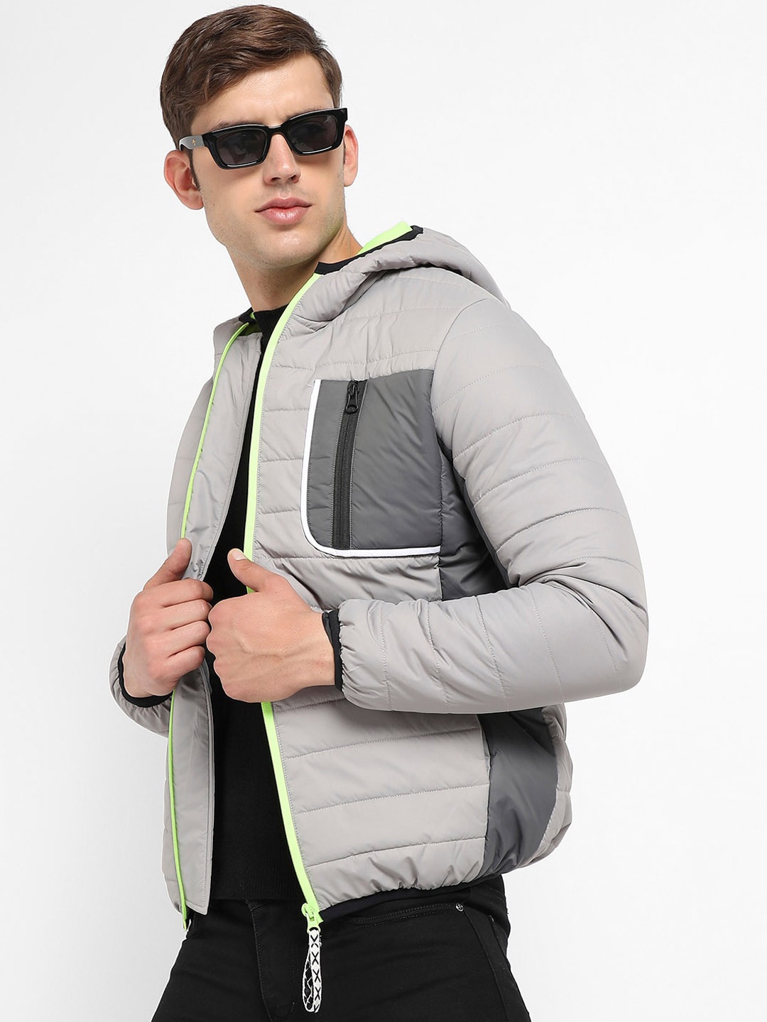 

Campus Sutra Windcheater Hooded Puffer Jacket, Grey