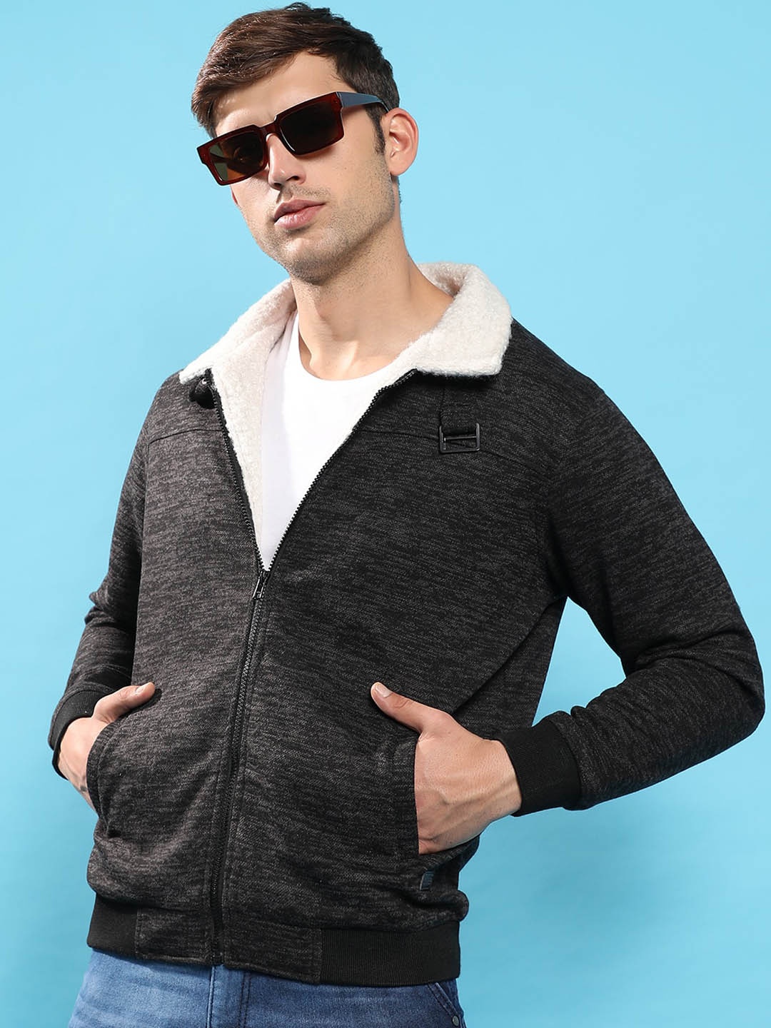 

Campus Sutra Stand Collar Windcheater Bomber Jacket, Charcoal