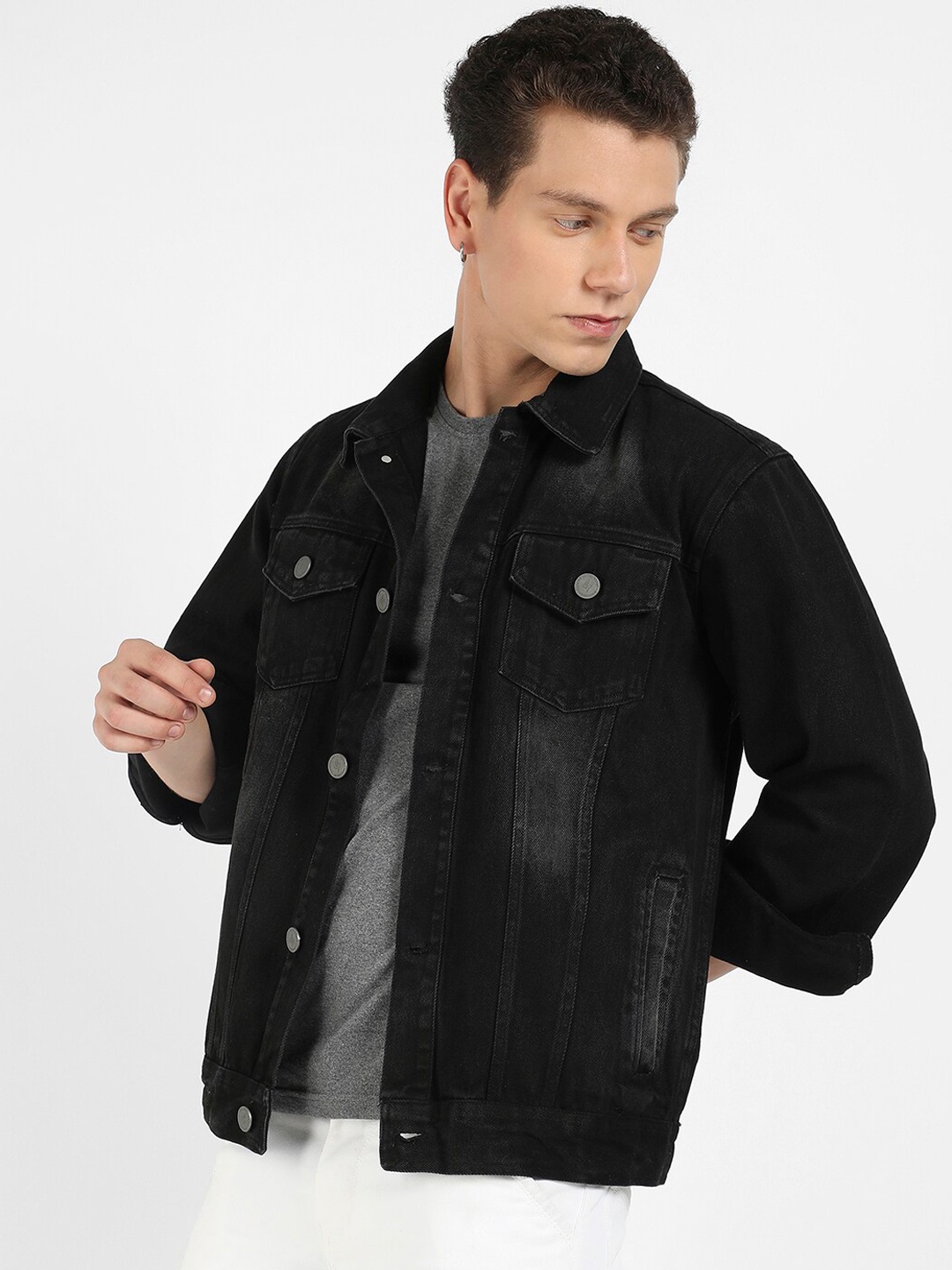 

Campus Sutra Black Windcheater Cotton Denim Jacket