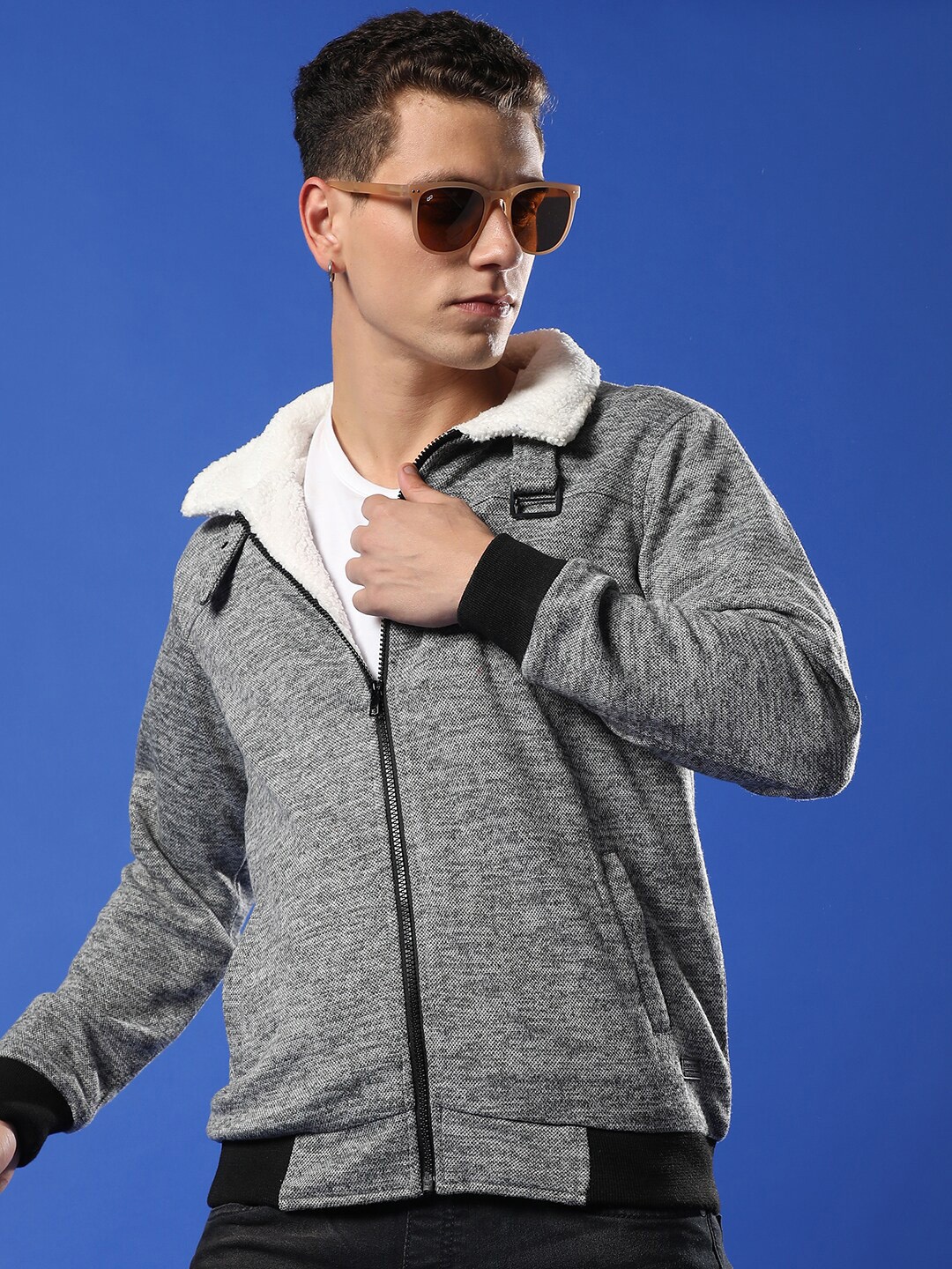 

Campus Sutra Windcheater Mock Collar Bomber Jacket, Grey