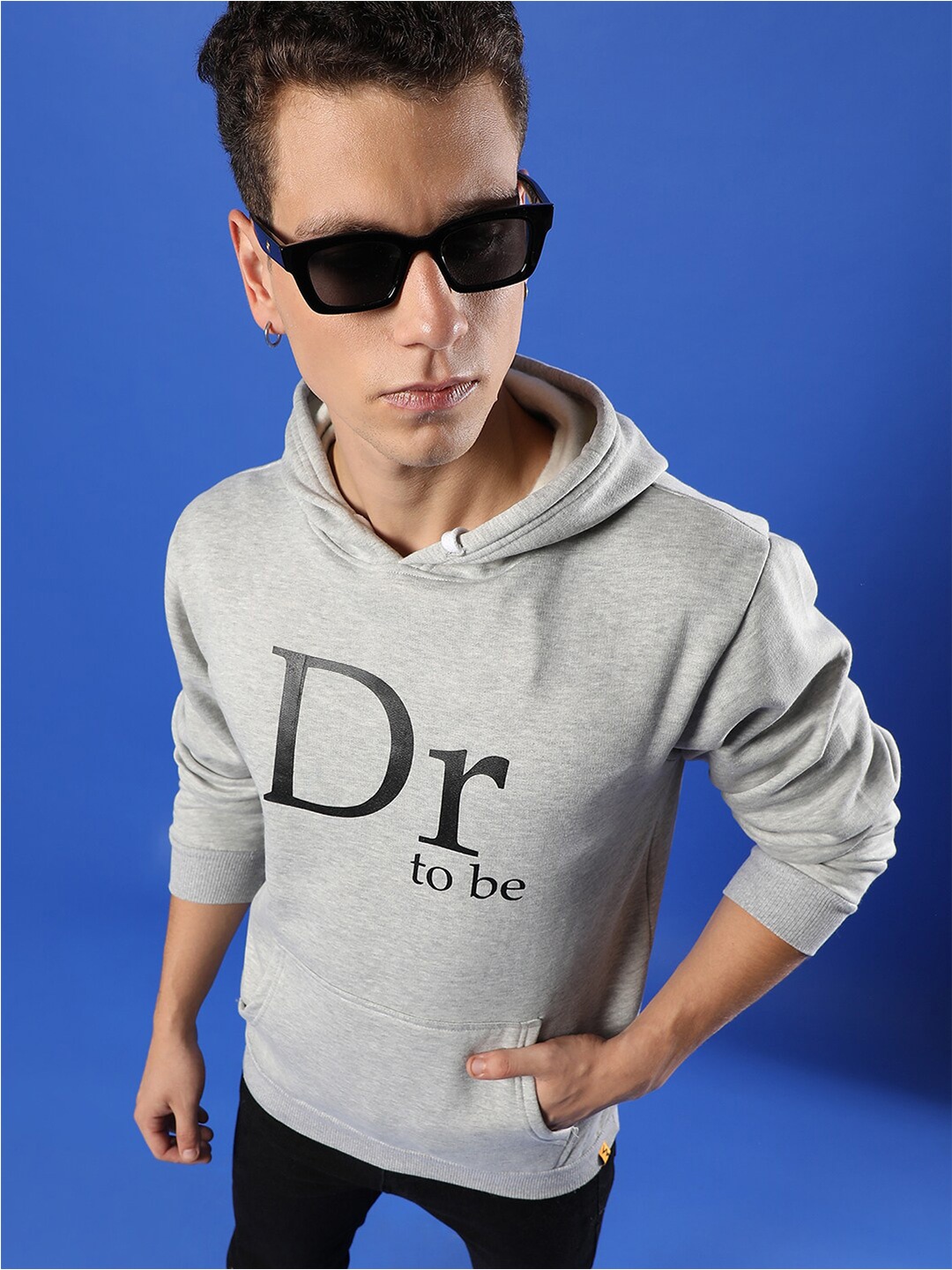 

Campus Sutra Printed Hooded Cotton Sweatshirt, Grey