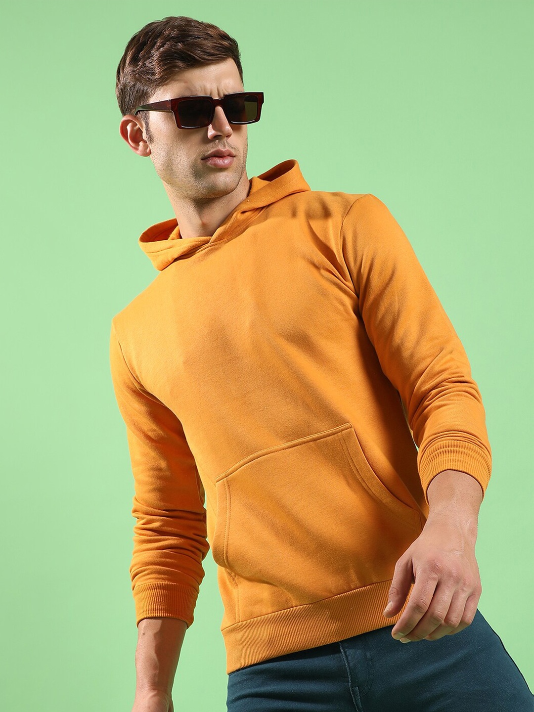 

Campus Sutra Hooded Cotton Pullover Sweatshirt, Mustard