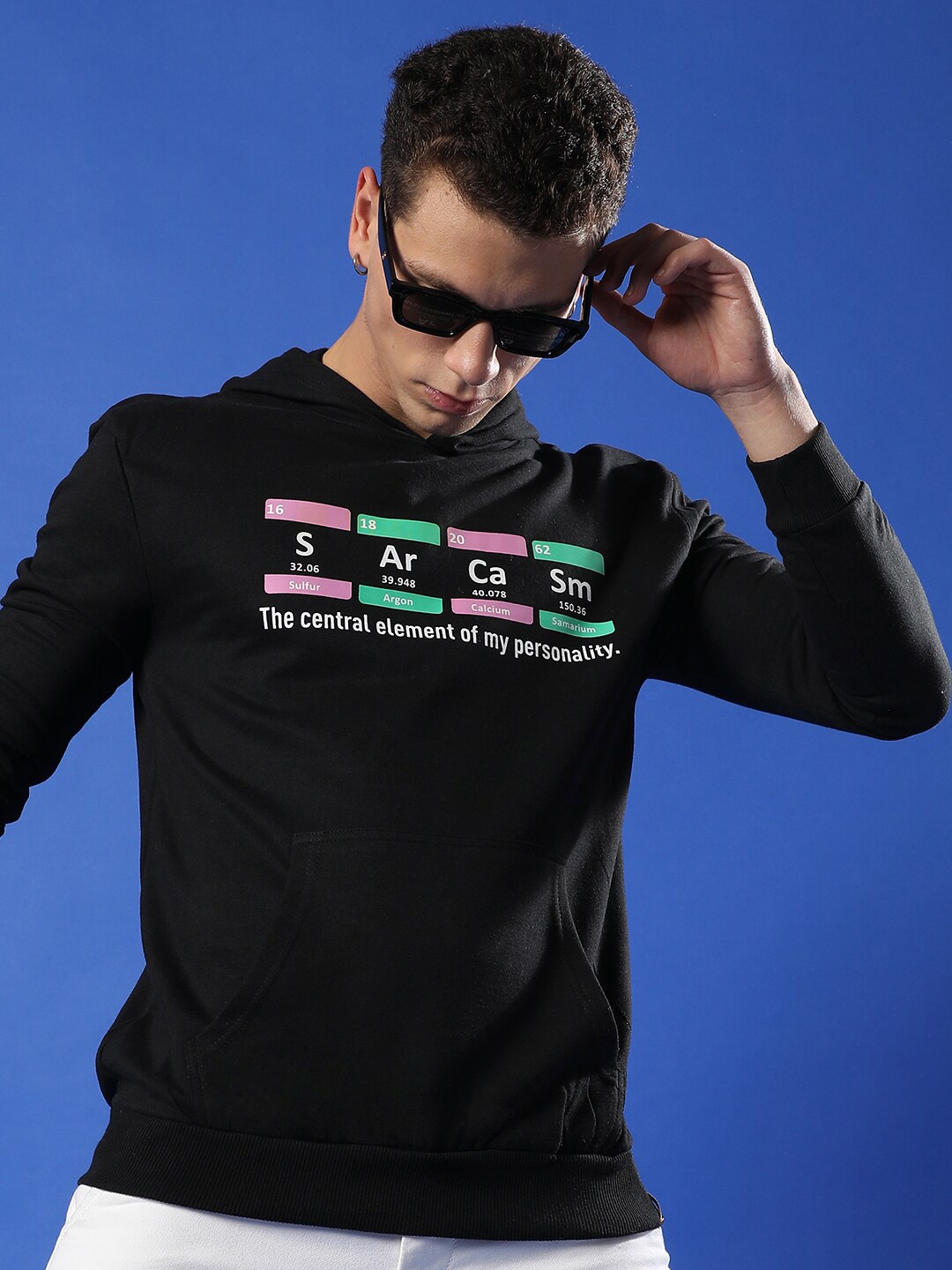 

Campus Sutra Typography Printed Hooded Sweatshirt, Black