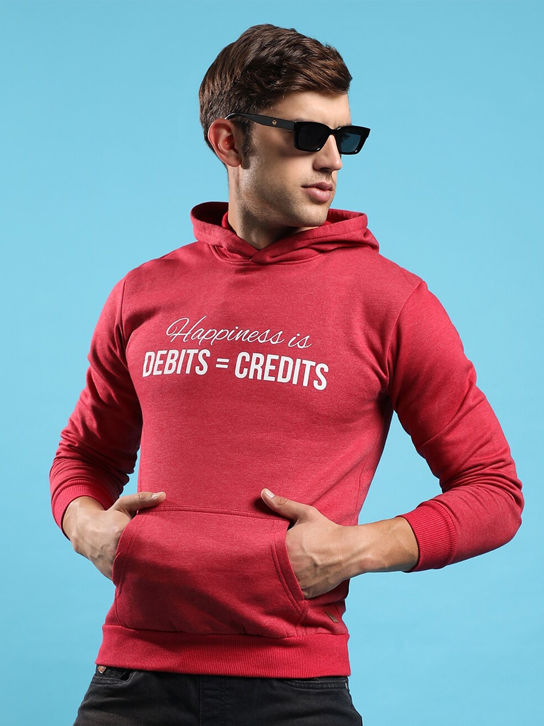 

Campus Sutra Typography Printed Hooded Cotton Pullover Sweatshirt, Red