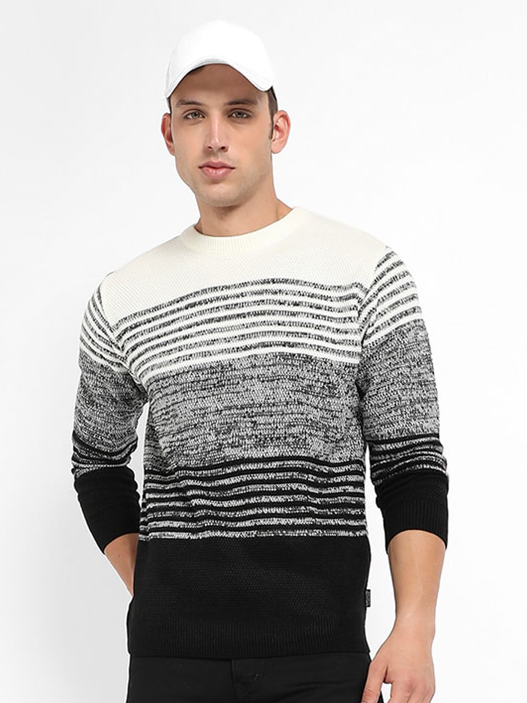 

Campus Sutra Striped Woollen Pullover Sweater, Charcoal