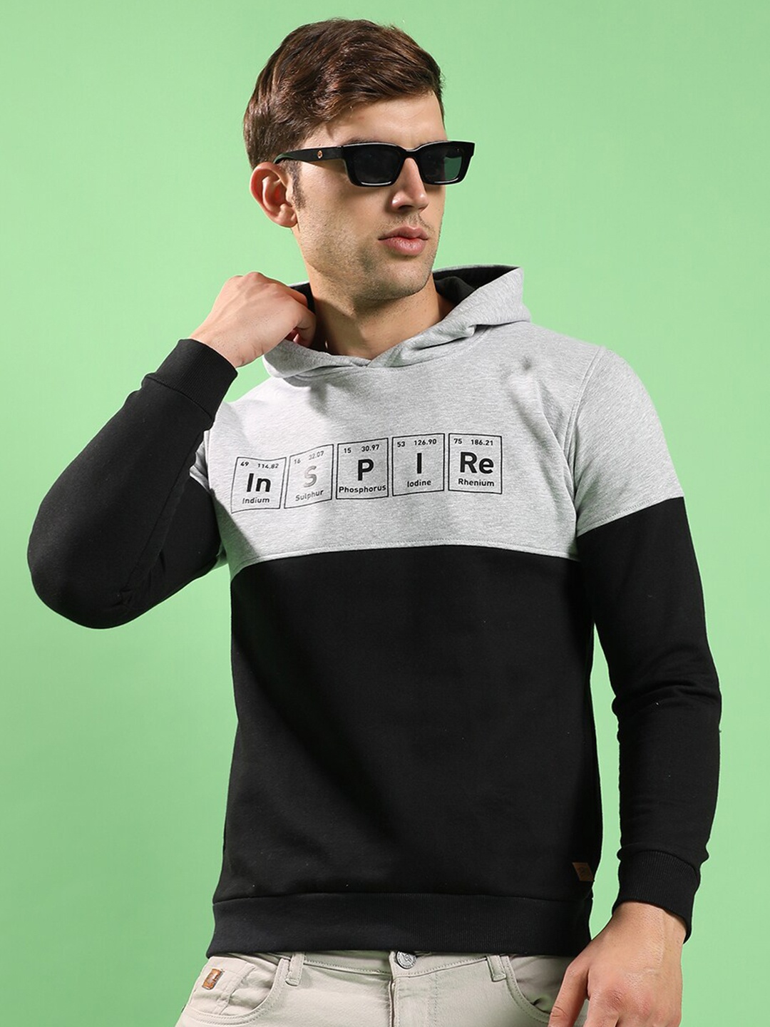 

Campus Sutra Typography Printed Hooded Cotton Pullover, Black
