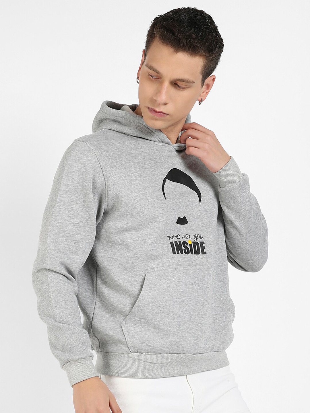

Campus Sutra Grey Typography Printed Hooded Cotton Sweatshirt
