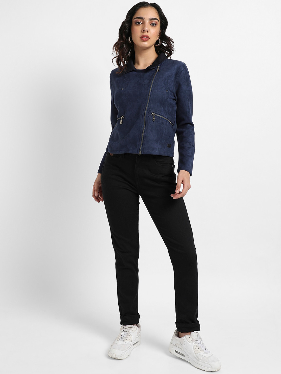 

Campus Sutra Suede Windcheater Biker Jacket, Blue