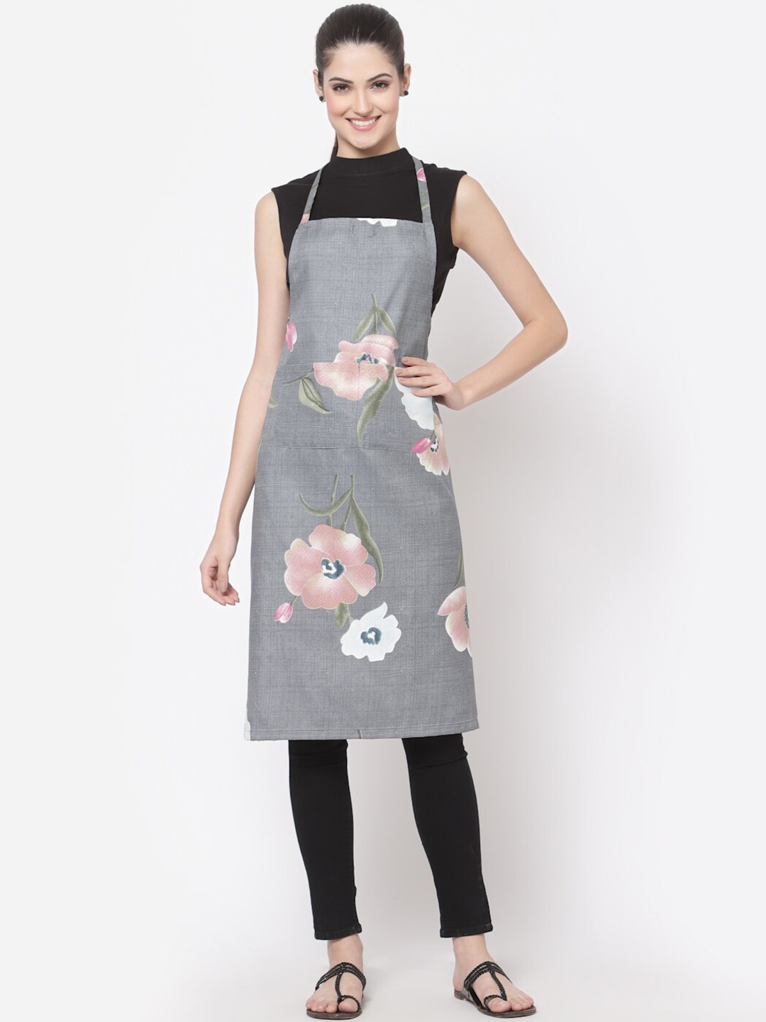 

Arrabi Grey Floral Printed Apron