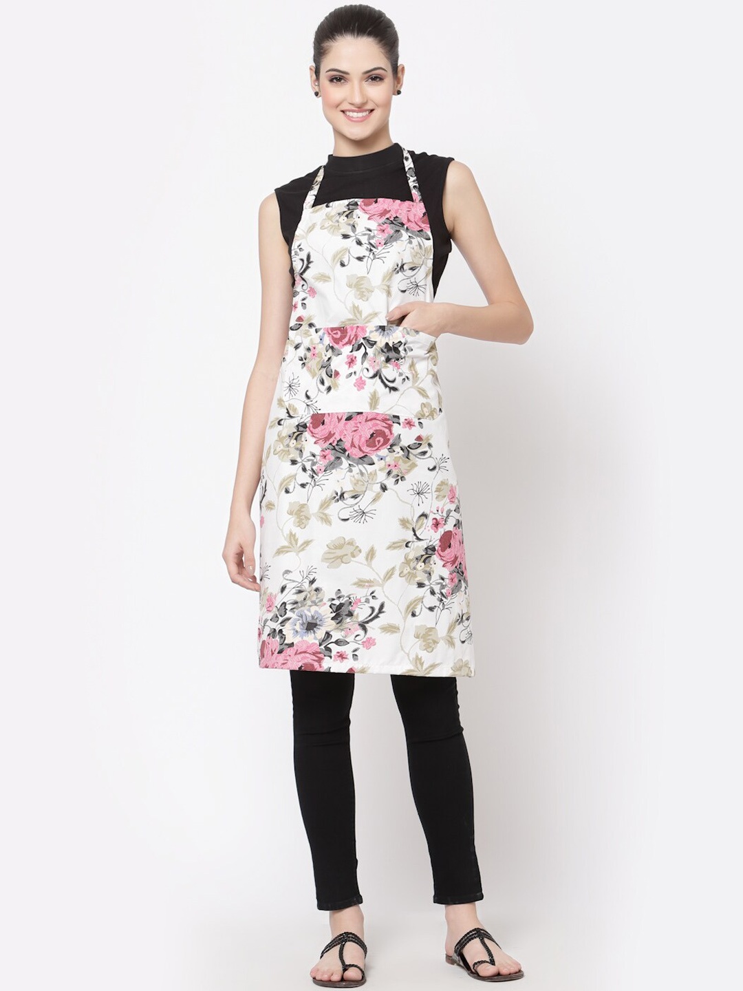 

Arrabi White & Pink Floral Printed Apron