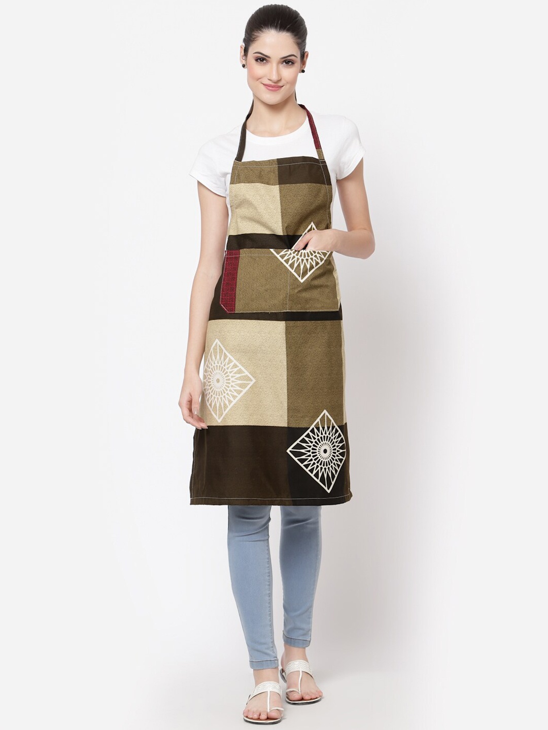 

Arrabi Green Geometric Printed Apron