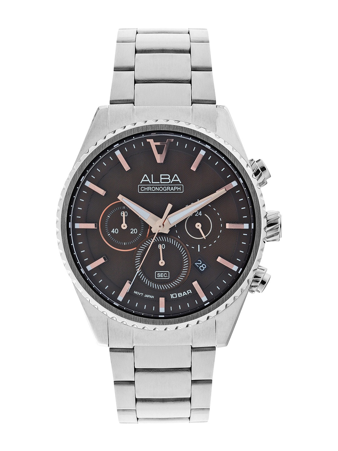 

Alba Men Stainless Steel Bracelet Style Straps Analogue Chronograph Watch AT3H83X1, Brown