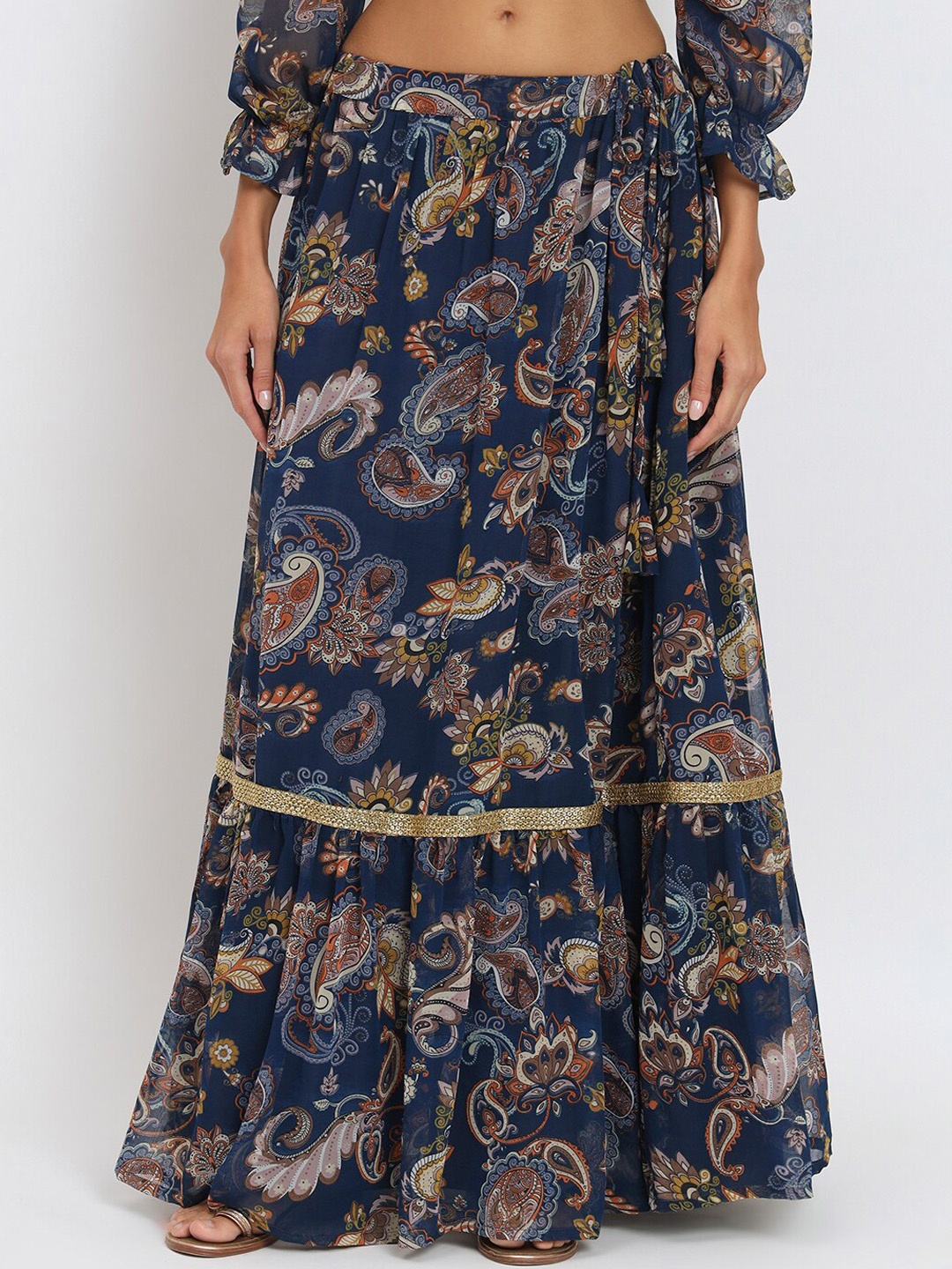 

studio rasa Paisley Printed Flared Maxi Skirt, Navy blue