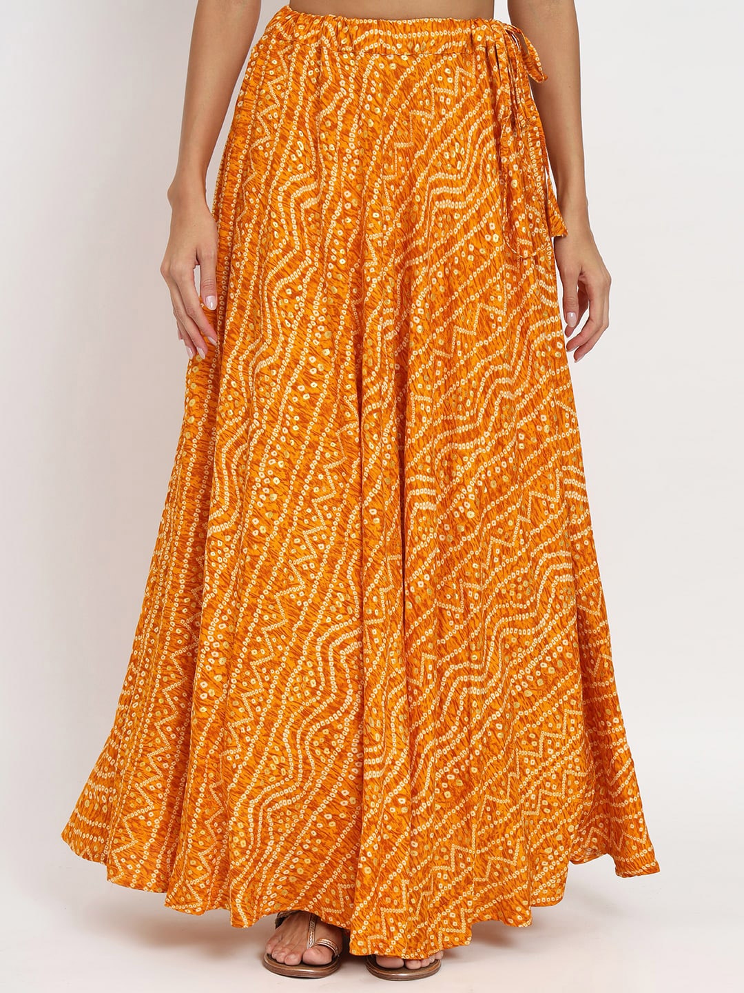 

studio rasa Bandhani Printed Flared Maxi Skirt, Yellow