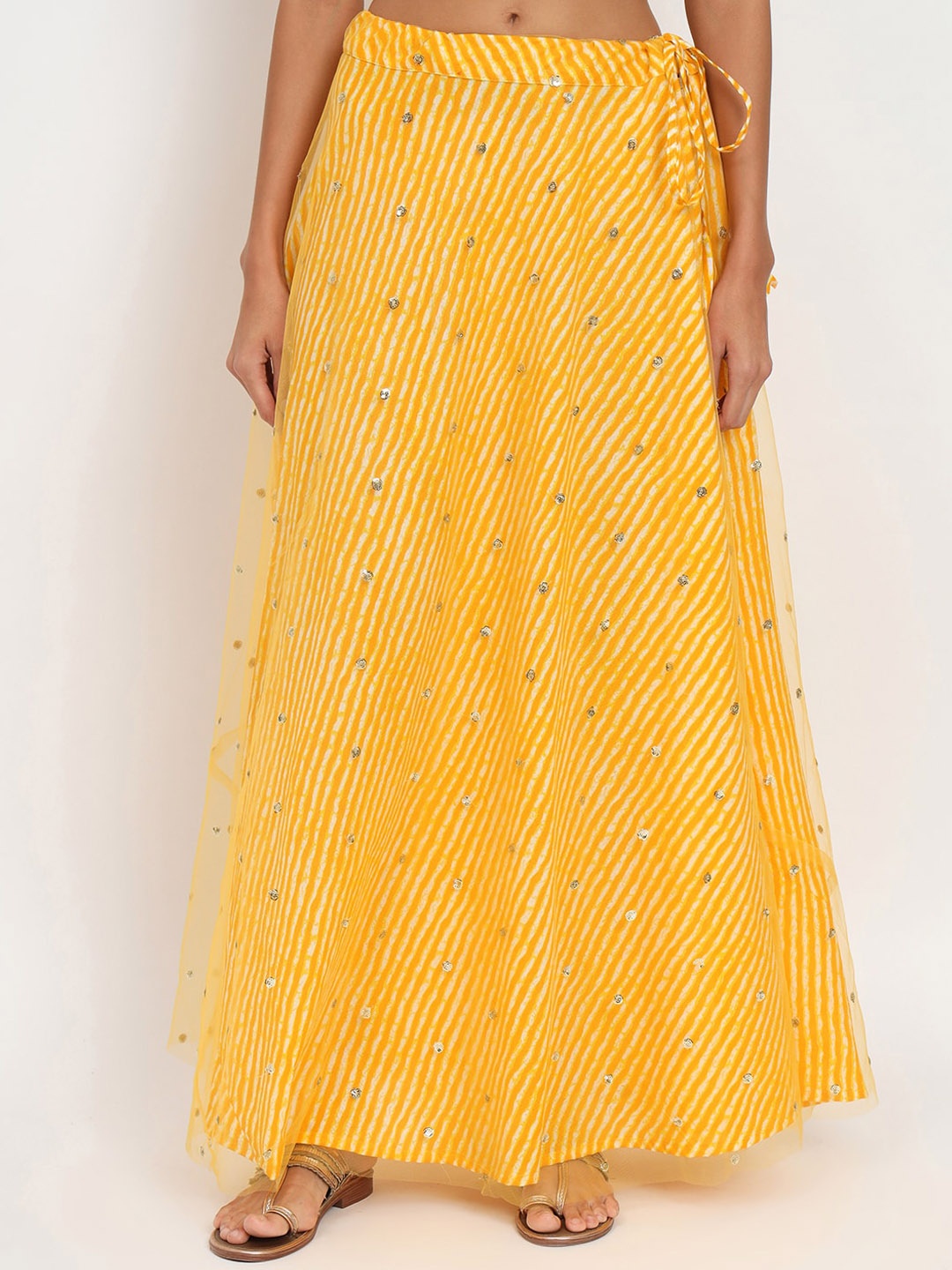 

studio rasa Leheriya Printed Cotton Flared Maxi Skirt, Yellow