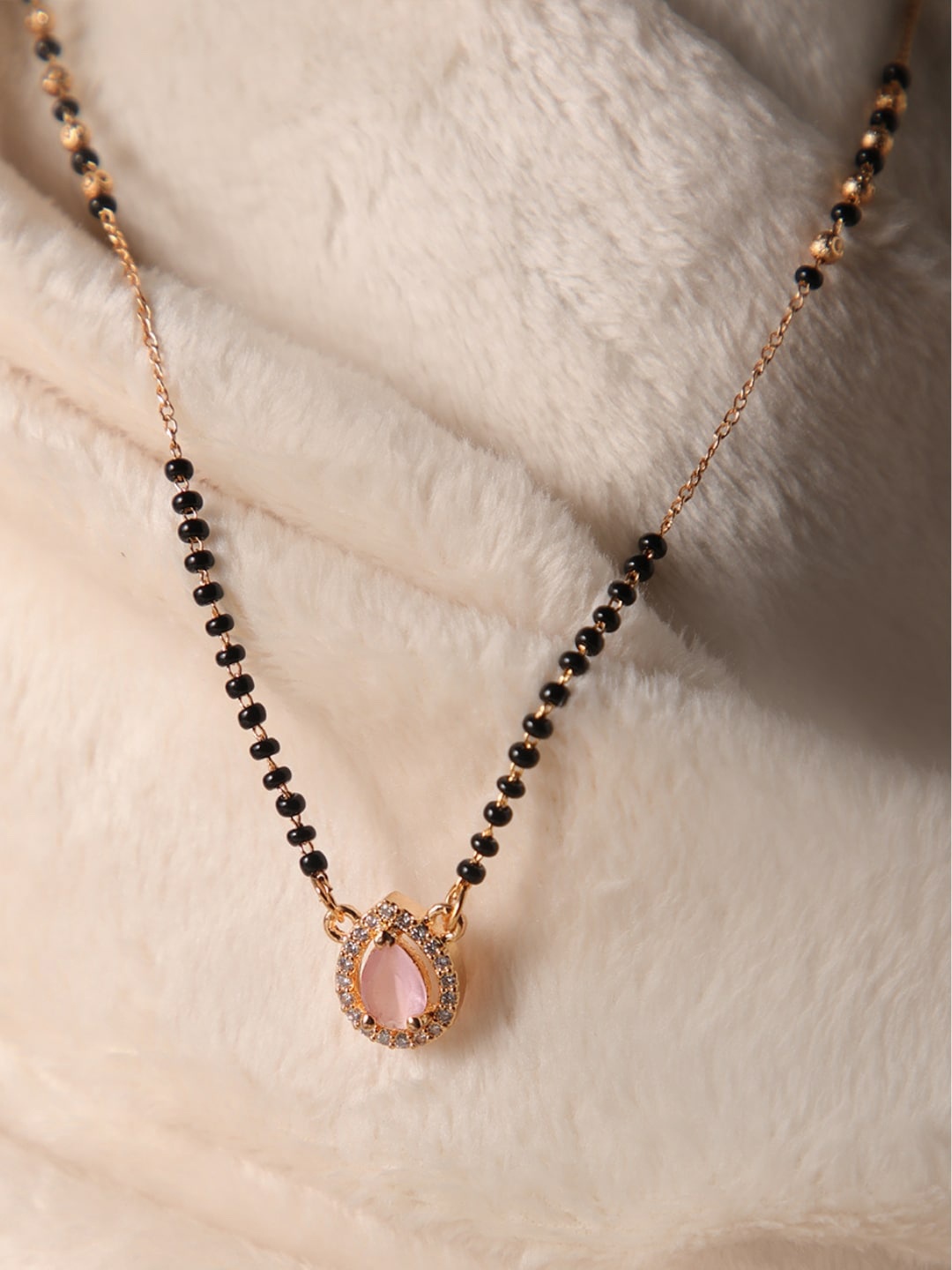 

Zeraki Jewels Rose Gold-Plated Stone-Studded & Beaded Mangalsutra