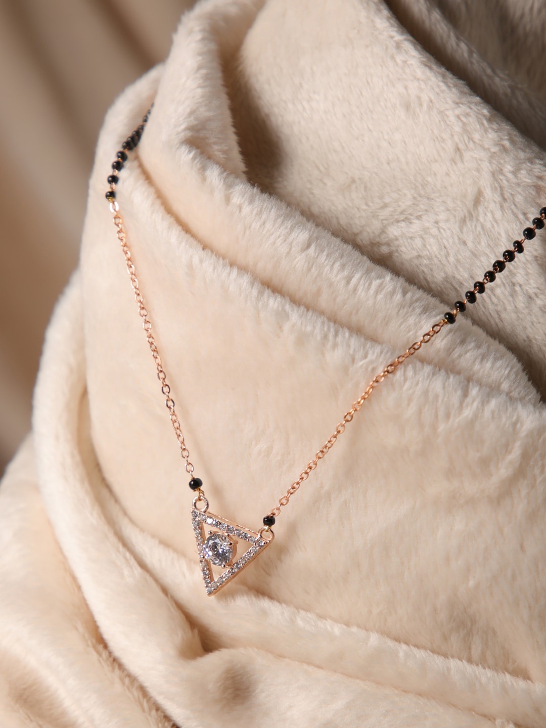 

Zeraki Jewels Rose Gold-Plated Stone-Studded & Beaded Mangalsutra