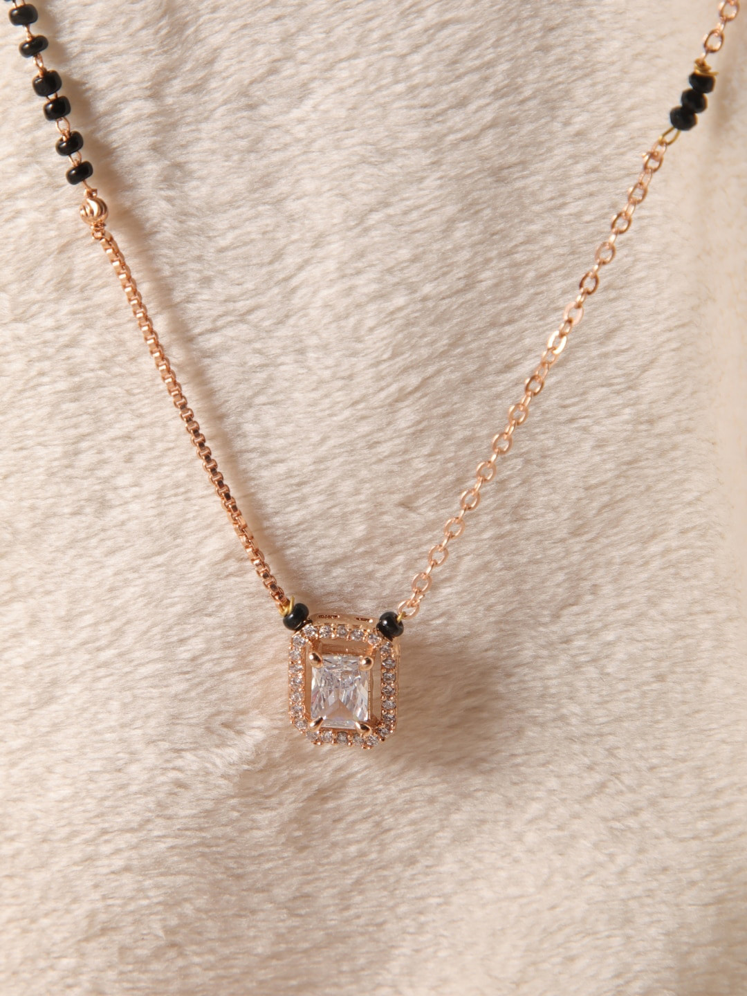 

Zeraki Jewels Rose Gold Plated Stone Studded & Beaded Stainless Steel Mangalsutra