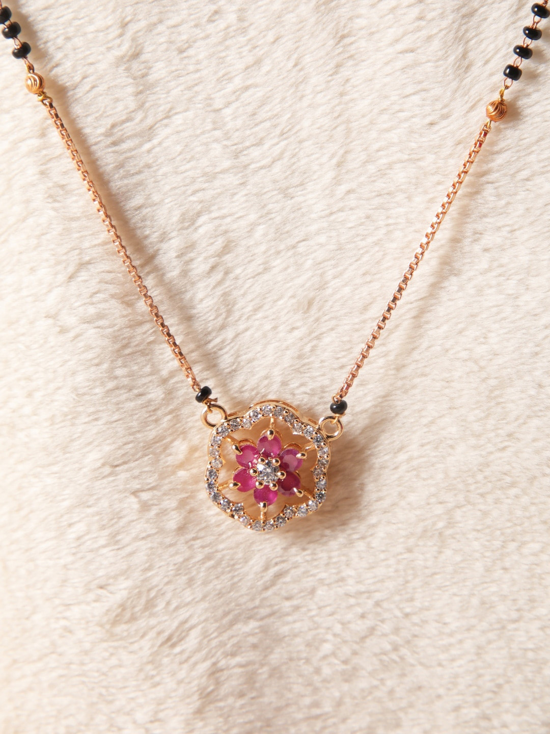 

Zeraki Jewels Rose Gold-Plated Stone-Studded & Beaded Mangalsutra