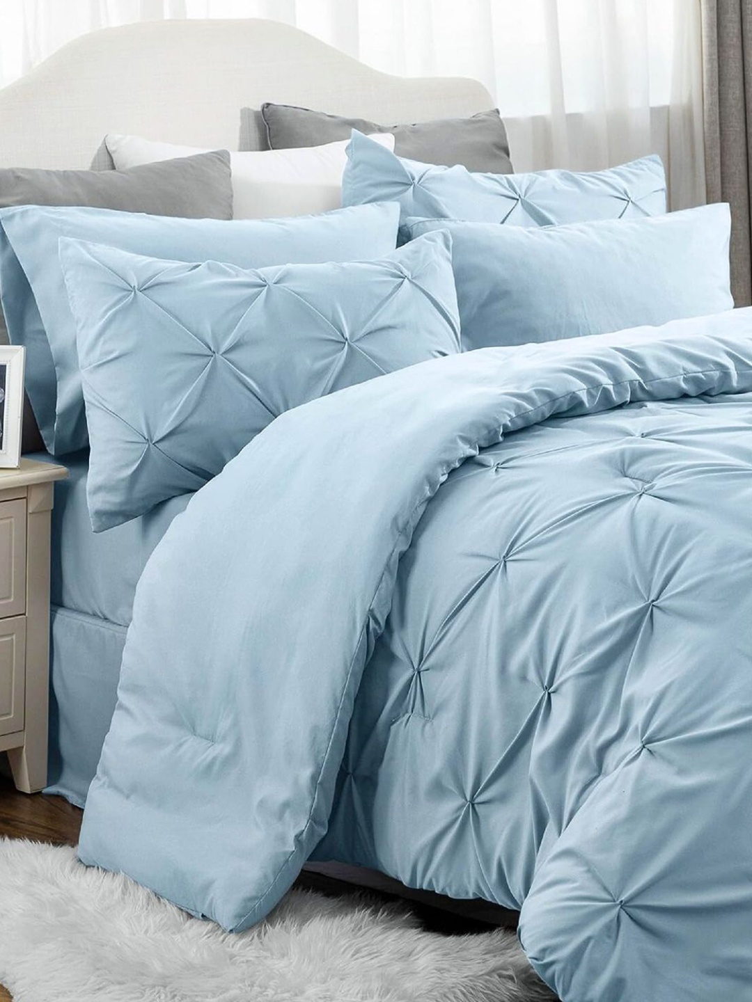 

THE WHITE MOSS Marquis Luxurious Pinch Pleated Single AC Room Comforter & Pillow Cover, Turquoise blue