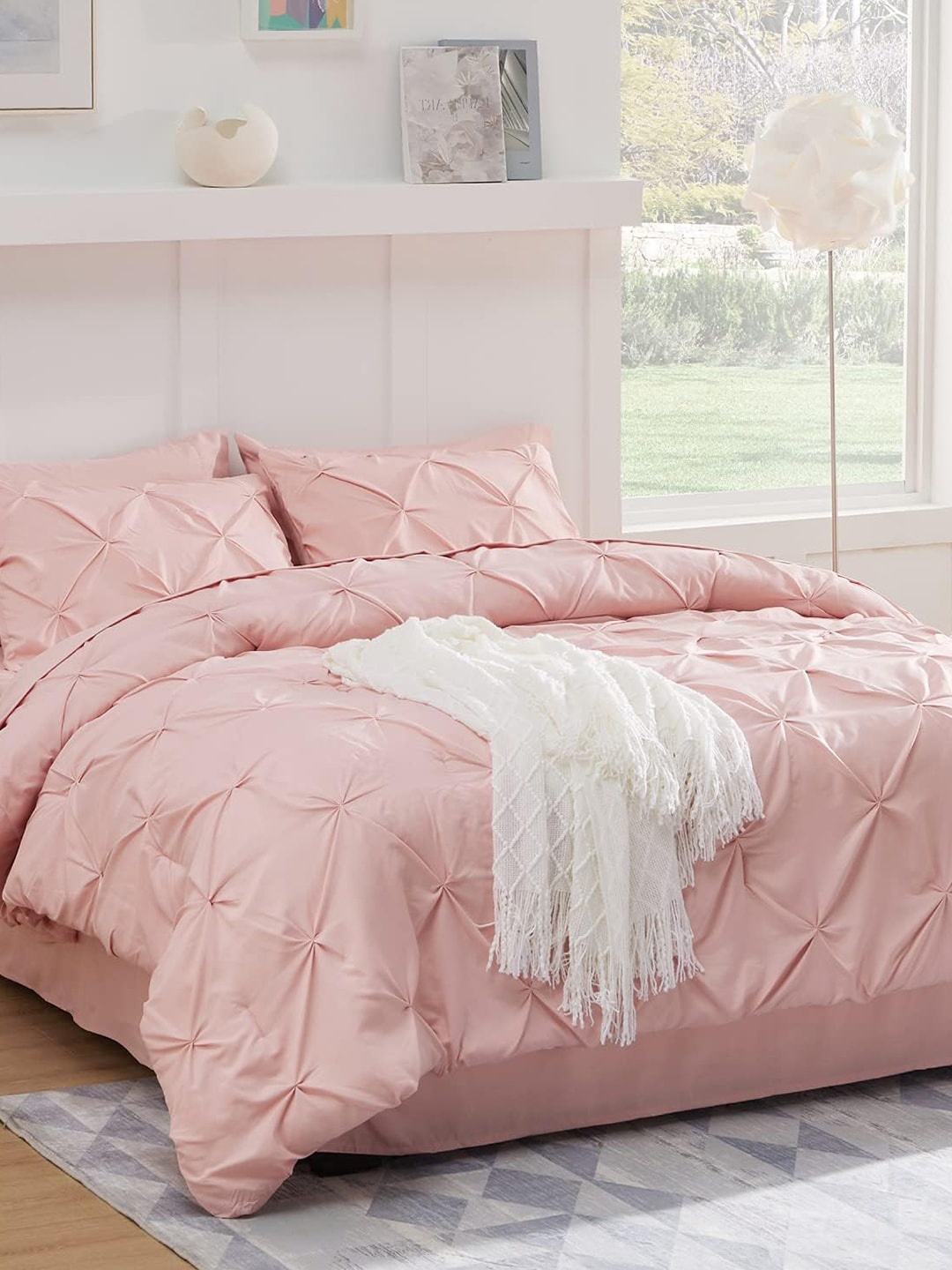 

THE WHITE MOSS Marquis Pinch Pleated Rose Gold King Winter Comforter & 2 Pillow Covers