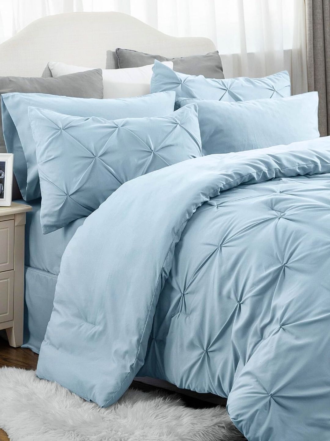 

THE WHITE MOSS Marquis Pinch Pleated Navy Blue King Winter Comforter & 2 Pillow Covers