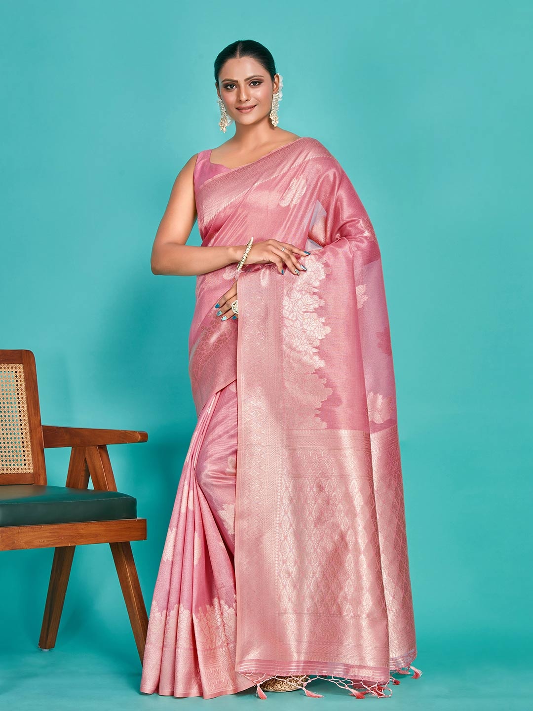 

MIMOSA Ethnic Motifs Woven Design Zari Banarasi Saree, Pink