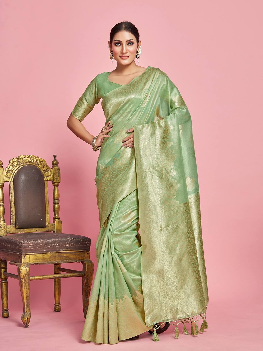 

MIMOSA Woven Design Zari Banarasi Saree, Green