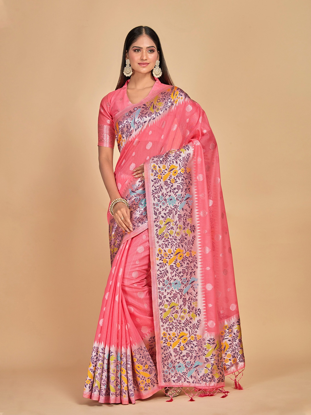 

MIMOSA Woven Design Zari Banarasi Saree, Pink