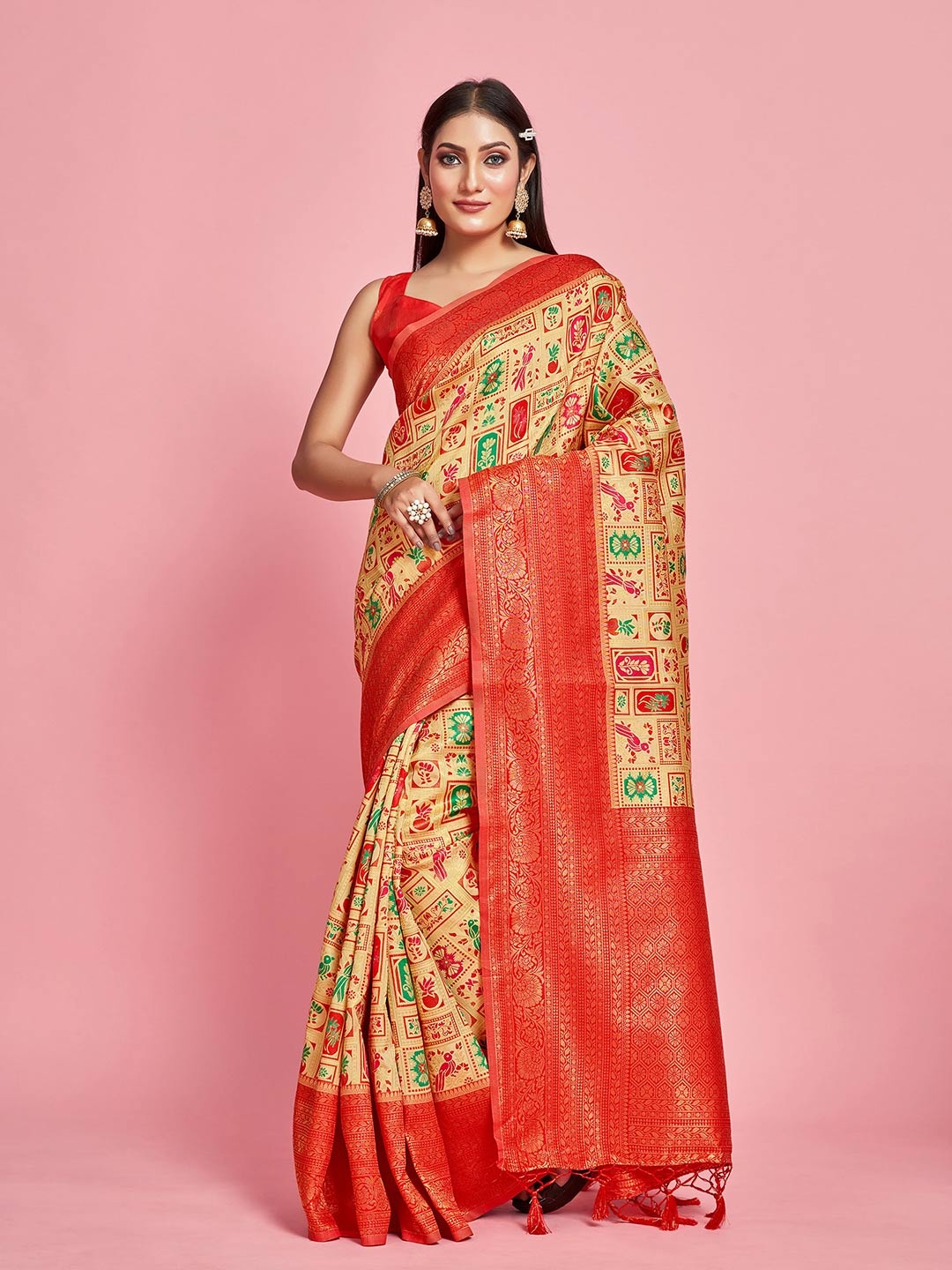 

MIMOSA Woven Design Zari Kanjeevaram Saree, Yellow