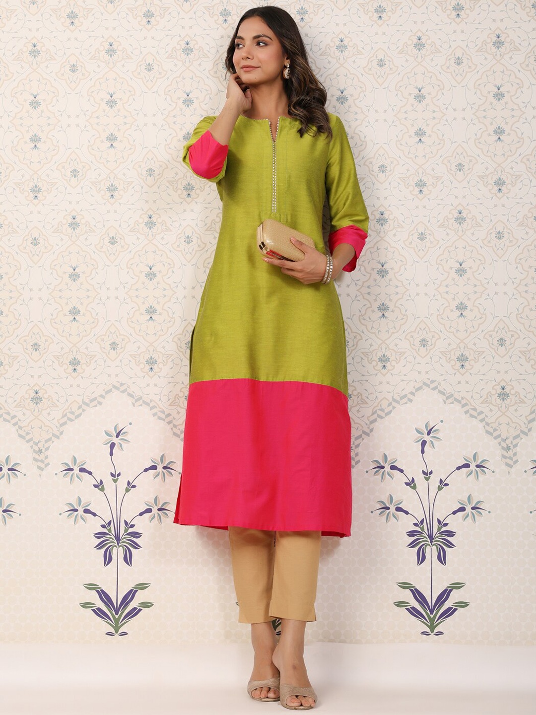 

Ode by House of Pataudi Women Lime Green Ethnic Motifs Printed Kurta