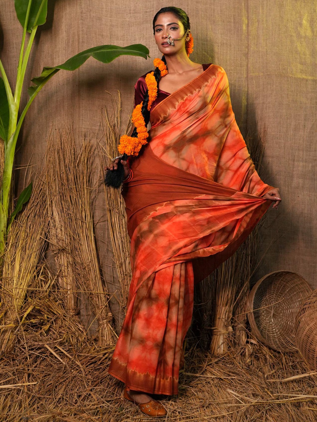 

Unnati Silks Tie and Dye Pure Cotton Handloom Saree, Brown