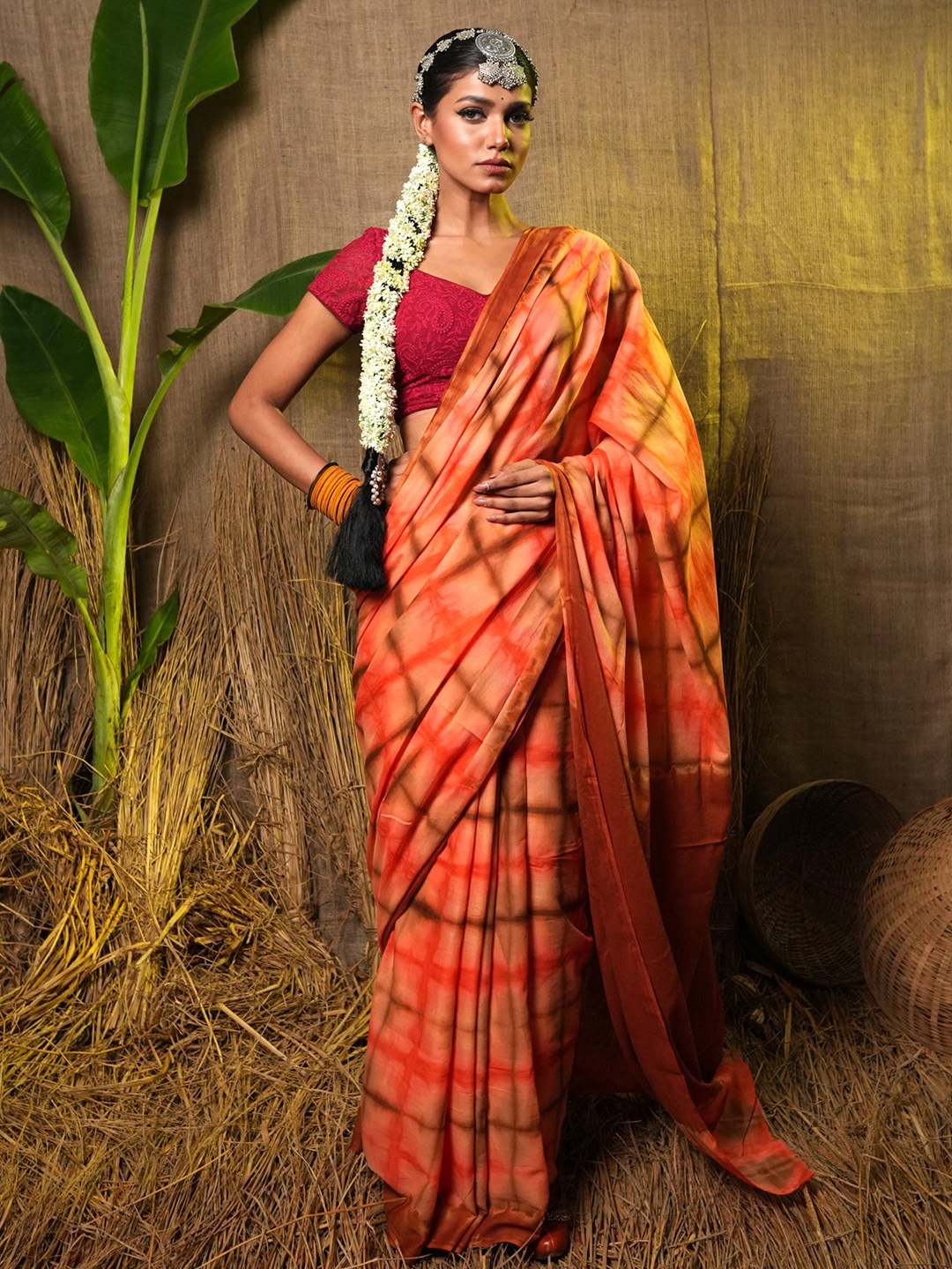 

Unnati Silks Tie and Dye Pure Cotton Leheriya Saree, Off white