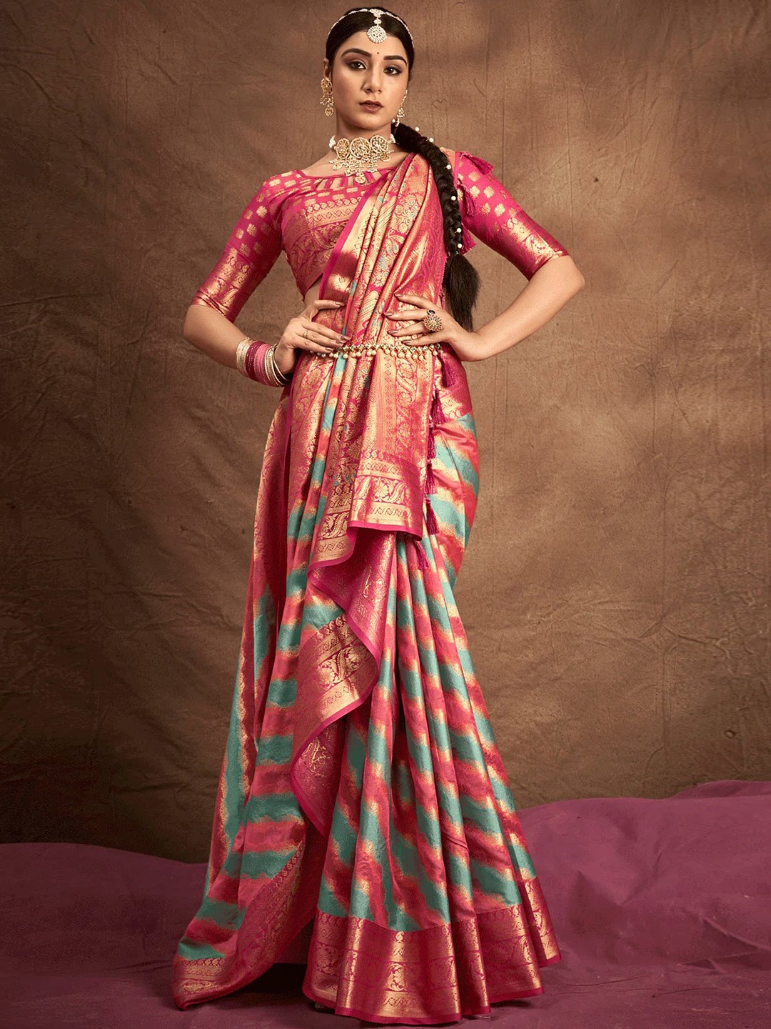 

Mitera Woven Design Zari Banarasi Saree, Blue