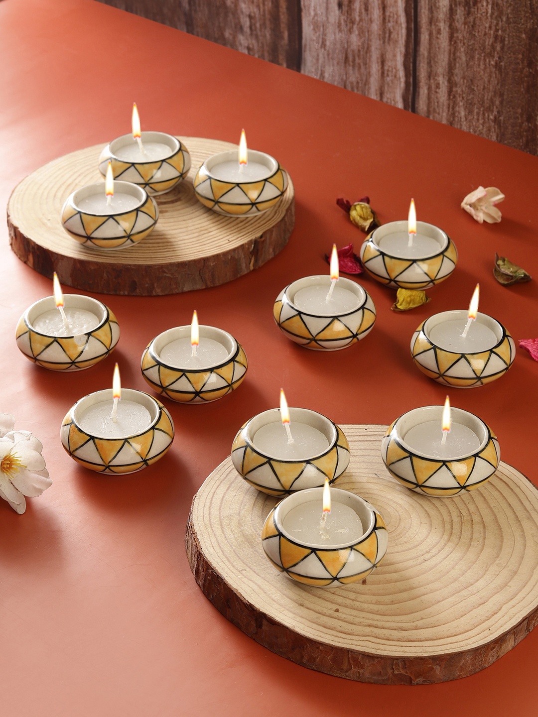 

VarEesha Yellow & Cream 12 Pieces Textured Ceramic Tea Light Holders