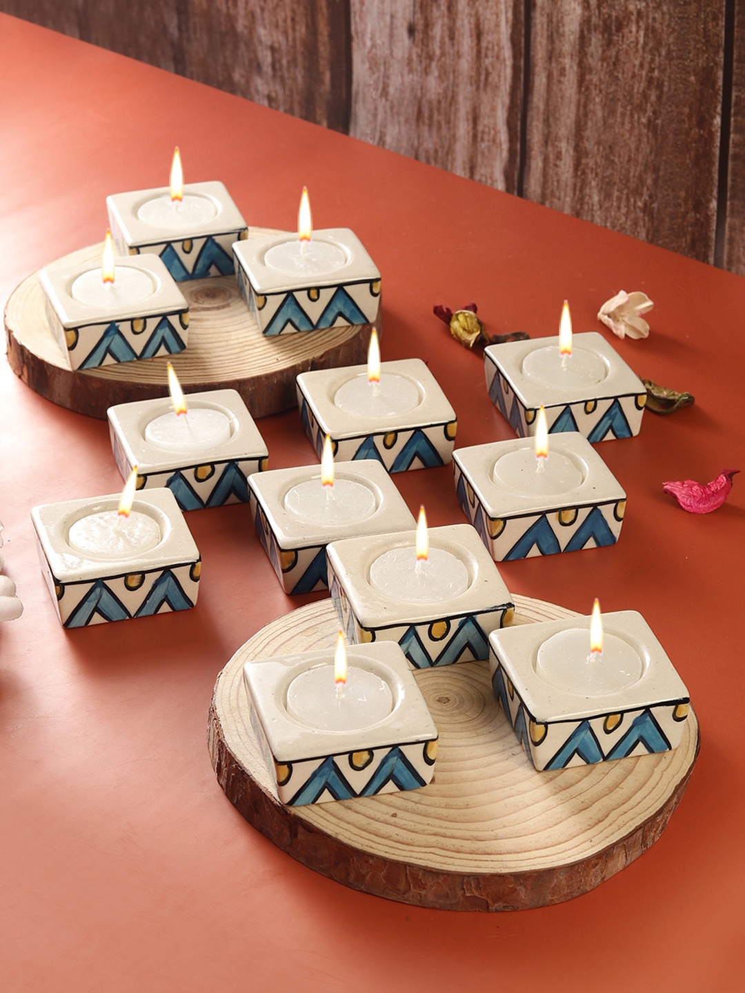 

VarEesha Blue & Yellow 12 Pieces Triangle With Square Ceramic Candle Holders