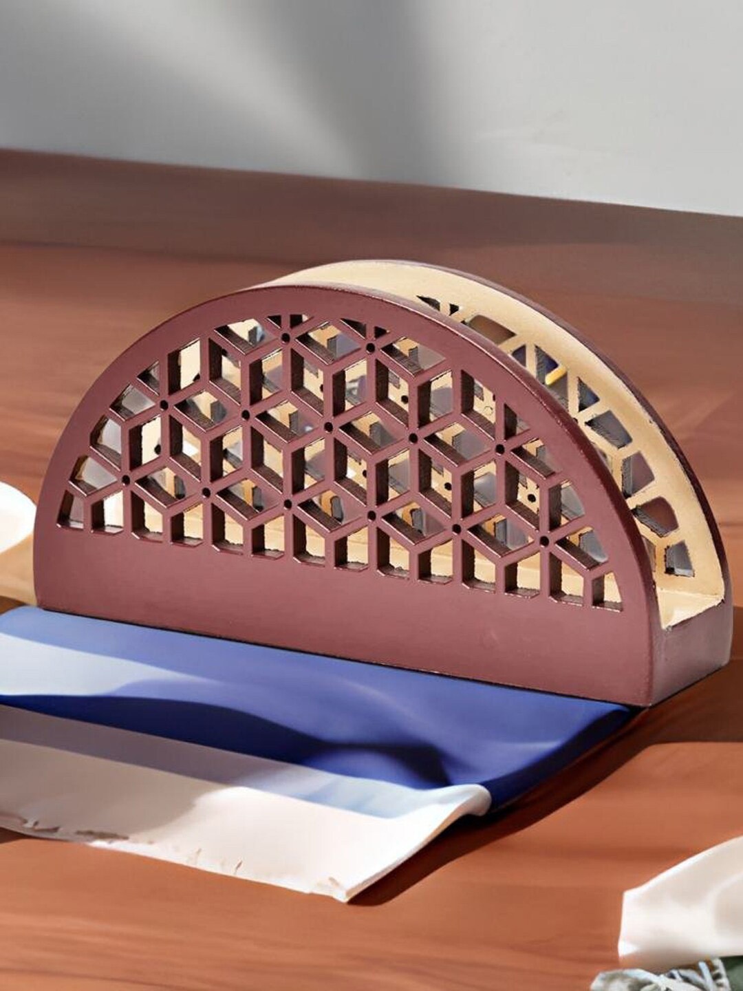 

Athome by Nilkamal Brown & Beige Wooden Tissue Holder