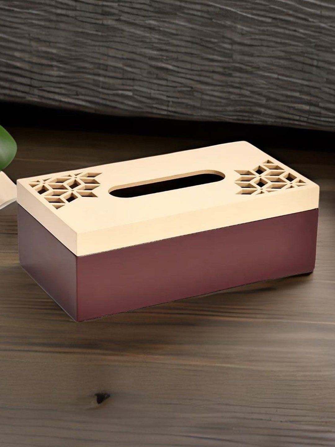 

Athome by Nilkamal Brown & Beige Wooden Tissue Box With Lid