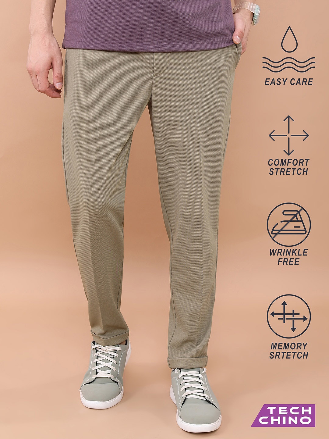 

HIGHLANDER Men Mid Rise Chinos Trousers, Olive