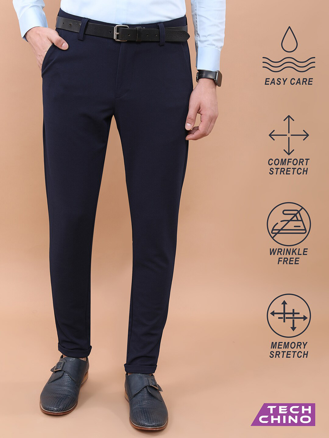 

HIGHLANDER Men Mid Rise Chinos Trousers, Navy blue