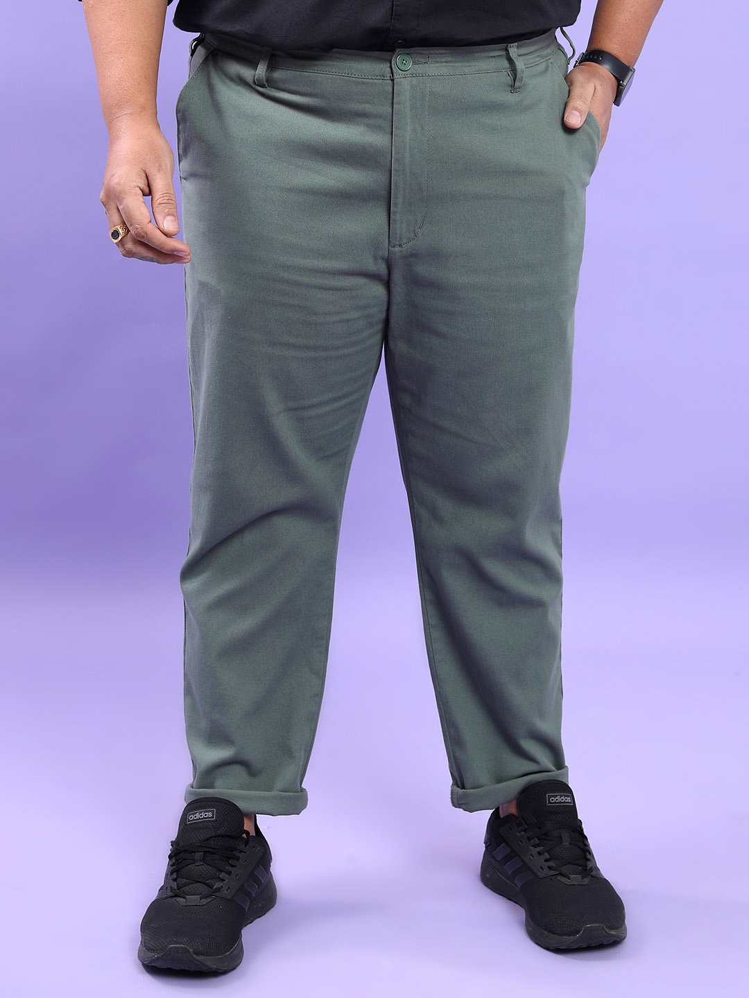 

HIGHLANDER Men Plus Size Slim Fit Chinos Trousers, Green